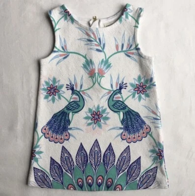 Vestido Niñas Talla 18 Meses Pavo Real Pájaros Aqua Verde Rosa Niñas Cambio Blanco Usado en Excelente Condición Foto 1 de 4