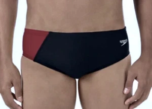 SPEEDO Revolve Splice Powerflex Eco Black Maroon Swim Brief NEW Male Boys Sz 22 - Picture 1 of 6