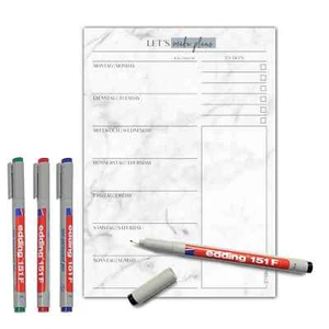 Menüplaner A4 wiederbeschreibbar + 4 Stifte Essensplaner Wochenplaner Menü - Bild 1 von 8