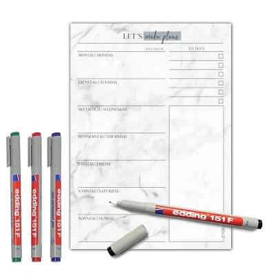 Menüplaner A4 wiederbeschreibbar + 4 Stifte Essensplaner Wochenplaner Menü - Bild 1 von 4