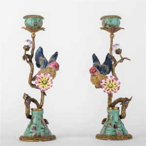 Exquisito Par de Candelabros Porcelana Pájaros Candelabro con Bronce Ormolu - Imagen 1 de 5
