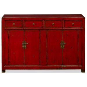 US Seller - Distressed Red Elmwood Chinese Ming Sideboard - Picture 1 of 5