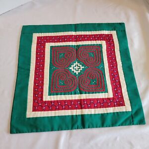 Hand-Quilted Heart Design 15 x 15 Inch Zippered Pillow Cover Green/Red/White/Blu
