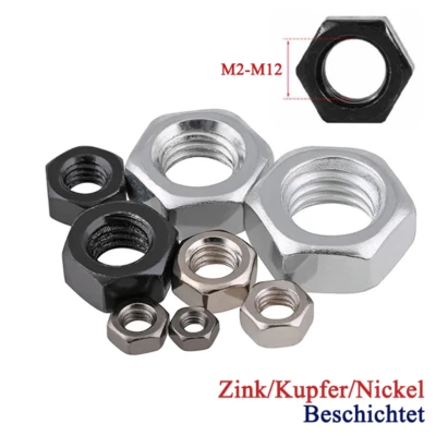 Gr.4.8 Sechskantmuttern M2-M12 Sechskant Muttern Zink/Kupfer/Nickel Beschichtet  - Bild 1 von 4