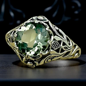 ANELLO CARDO SCOZZESE ARGENTO STERLING 925 1,77 CARATI VERA AMETISTA VERDE 1258 - Foto 1 di 3