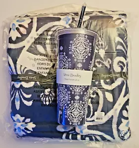 Vera Bradley Fleece Throw Blanket and Tumbler in Steel Blue Medallion - Picture 1 of 15