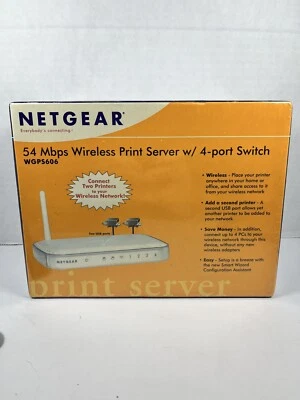 Netgear WGPS606 54 MBPS Wireless Print Server w/ 4 Port Switch NEW SEALED - Image 1 of 4