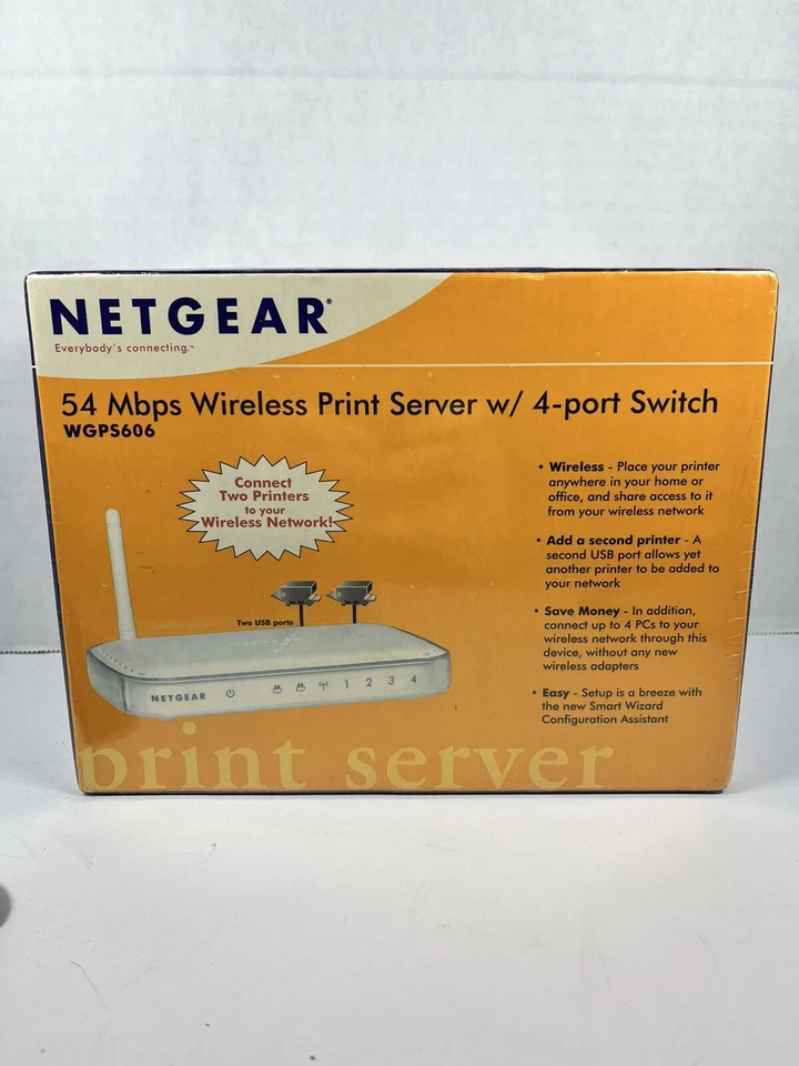 Netgear WGPS606 54 MBPS Wireless Print Server w/ 4 Port Switch NEW SEALED - Image 1 of 4
