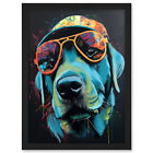 Labrador Retriever with Sunglasses and Hat Framed Wall Art Picture Print A3