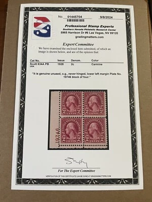1928 US SCOTT #634A  Plate Block of four, PSE Certificate MINT, NEVER HINGED. - Image 1 of 3