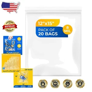 Versatile 12" x 15" Resealable Heavy-Duty Bags - 20 Pack for All Storage Needs - Picture 1 of 10