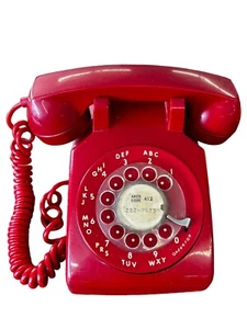 ITT Czerwony obrotowy rzadki telefon infolinii przewodowy telefon ręczny vintage - Zdjęcie 1 z 4