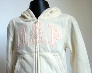 Gap Arch Logo Girl 4 Ivory Pink Sweatshirt Hoodie Fleece Full Zip Jacket Sweater - Picture 1 of 13