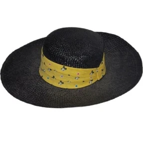 VTG Disney Character Fashions Adult Mickey Mouse Black Straw Sun Hat by Atlas  - Picture 1 of 9