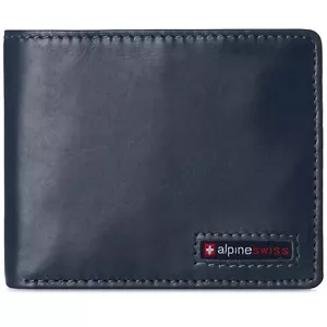 Alpine Swiss Mens RFID Wallet Leather Bifold 2 ID Windows Divided Bill Section - Picture 1 of 58