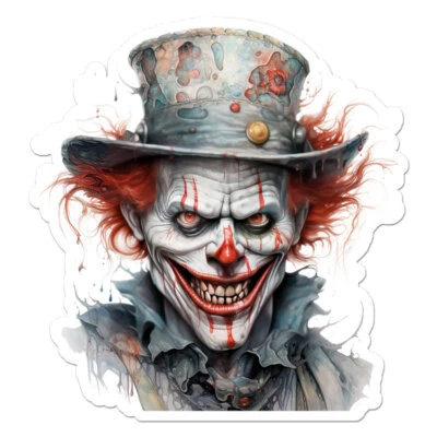 SMOKING GUN DECALS Scary Evil Clown, Vinyl Decal Sticker, Indoor Outdoor, 3 Sizes, #11520