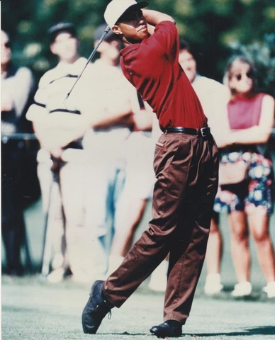 TIGER WOODS 8X10 COLOR PHOTO GOLF SWING IRON CLUB RED SHIRT Cover
