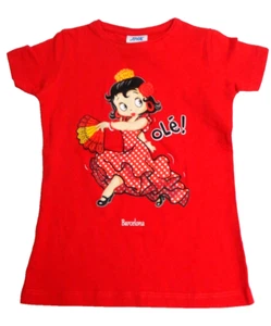 JHK BARCELONA OLE! Camiseta Flamenca Betty Boop Niños Bebé Niña Rojo Algodón Talla 3-4 - Imagen 1 de 4