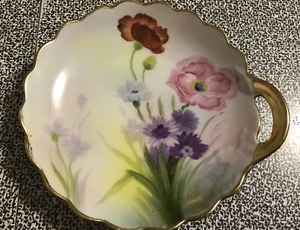 Vintage Antique Nippon Handpainted Floral Gold Moriage Trinket Dish With Handle - Picture 1 of 6
