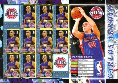 Ghana 2006 - NBA Detroit Pistons - Carlos Arroyo - Sheet of 12 Stamps - MNH Cover