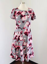 Eva Mendes for NY & Co Gray Red Pink Floral Fit & Flare Evening Dress Size 0