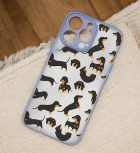 iPhone 16 XR 14 15 11 12 Plus Pro Cover Case Sausage Dog Lilac Heart Dachshund - Picture 1 of 1