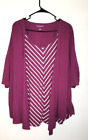 Woman Within Womens Sz 2X 26/28 Purple White Striped 3/4 Sleeve Layered Top