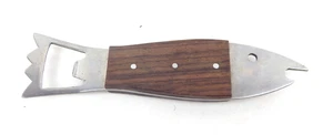 Abridor de barra de tapa de botella de pescado 8B MCM madera de teca metal hecho en Japón - Imagen 1 de 2