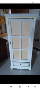 MOBILE VETRINA VETRINETTA SHABBY CHIC ANTA CASSETTO LEGNO PERLA 120*48*32 cm - Foto 1 di 4