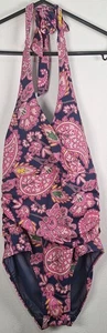BODEN Levanzo Ruched Halter Swimsuit Navy Paisley Terrace UK 8 R RRP £75 - Picture 1 of 8