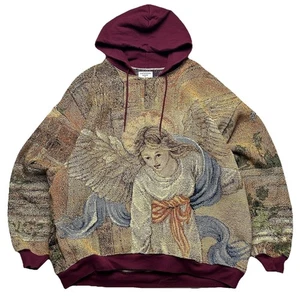 Custom Reworked Angel Tapestry Blanket Maroon Hoodie Sz XL - Picture 1 of 4