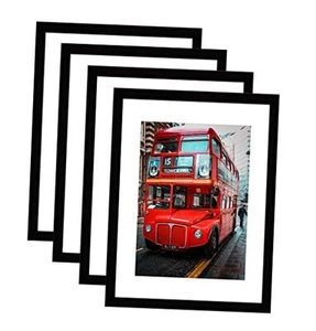 Picture Frame Set of 4,Photo Frame with Mat Display Pictures 8x10 11x14 Black - Picture 1 of 7