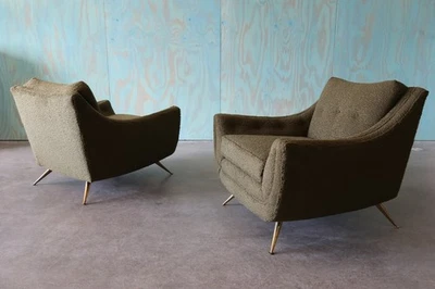 Par de Sillones Henry P Vidrio Verde Boucle Latón Mediados de Siglo Modernos Foto 1 de 4