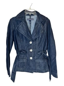 Vintage Baccini Denim Blazer Sz Large With Sash Belt Stunning Retro Stylish - Picture 1 of 13