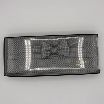 Juego de pajarita a cuadros geométricos Zanahoria & Gibbs seda gris plata blanco Foto 1 de 4