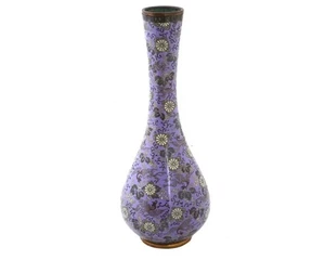 Large Japanese Cloisonne Lavender Purple Enamel Paulownia and Phoenix Bird Vase - Picture 1 of 4