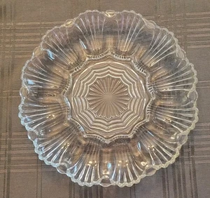 Vintage Anchor Hocking Clear Glass 10” ~ Deviled Egg Plate Dish Fan Ribbed - Picture 1 of 3