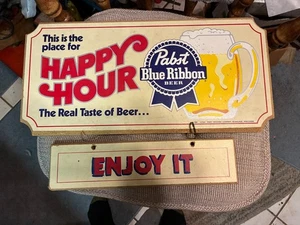 Vintage Pabst Blue Ribbon PBR Happy Hour Open Close Enjoy It Beer Sign 1984 - Picture 1 of 5
