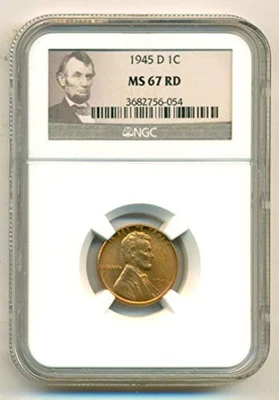 1945 D Lincoln Wheat Cent MS67 RED NGC Portrait Label - Image 1 of 4