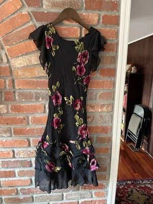 Emily West Kids Girls Black Floral Rose Velvet Burnout Dress Party Size 14 Girls - Image 1 of 4