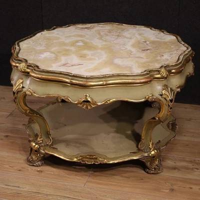 Venetian living room coffee table lacquered gold wood furniture Louis XV style - Image 1 of 4