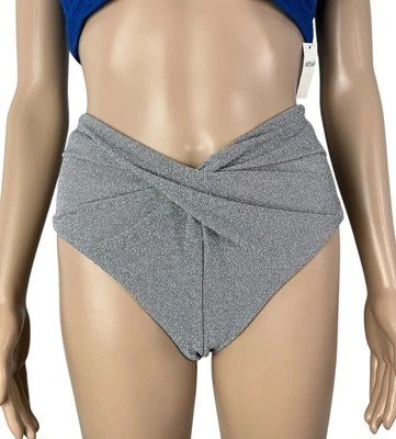 Nuevo Bikini Beach Riot Zuri Brillo Plateado Brillo Cintura Alta Parte Inferior Talla Mediana Foto 1 de 4