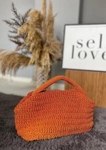 Handgemachte Flechttasche Häkel Tasche – Boho Style  Orange Clutch Tasche - Bild 1 von 2