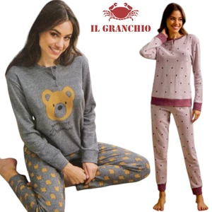 Pigiama donna invernale Punto Milano caldo cotone felpato manica lunga Granchio - Foto 1 di 9