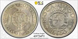 MOZAMBIQUE 1952 10 Esc., PCGS AU58 KM-79 - Picture 1 of 1