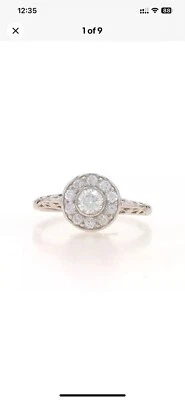 Anillo de compromiso con halo Art Deco de diamantes de platino - corte europeo .53ctw vintage Foto 1 de 4