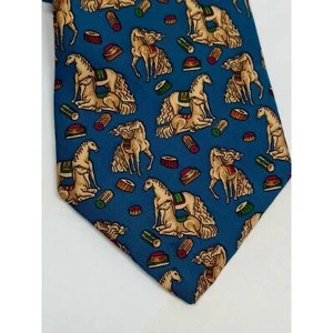 Salvatore Ferragamo Blue Horses Necktie 100% silk tie italian - Picture 1 of 6