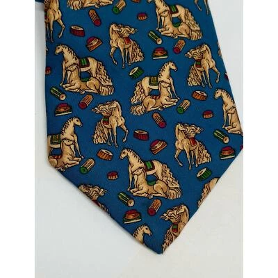 Corbata Salvatore Ferragamo Caballos Azul 100% Seda Corbata Italiana Foto 1 de 4