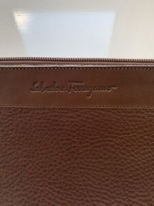 Salvatore Ferragamo Leather Clutch Bag, Brown, Genuine, RRP £465.
