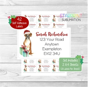Boxer 42 personalisierte Weihnachten Rücksendeadresse Etiketten, personalisierte Hundeaufkleber - Bild 1 von 1